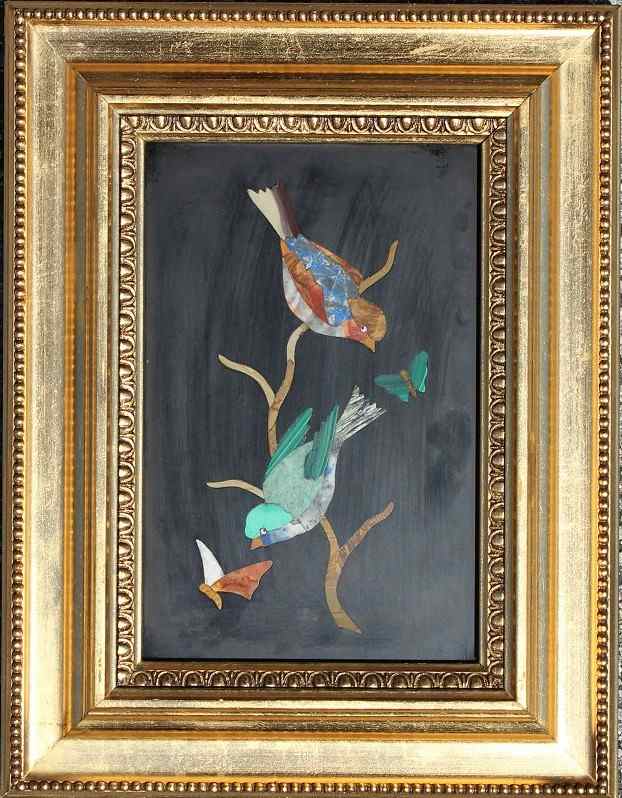 Appraisal: ITALIAN MICRO MOSAIC OF BIRDS '' x '' framed ''