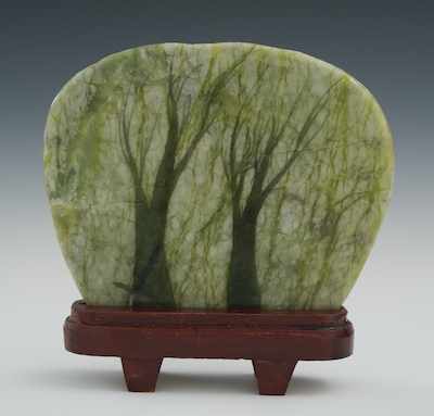 Appraisal: A Nephrite Tree Plaque on Stand The thick sheet of