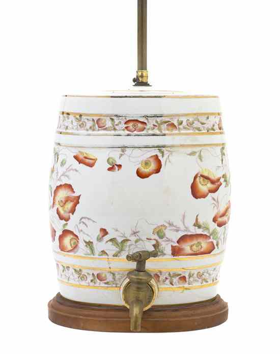 Appraisal: An English Ceramic Liquor Dispenser mounted as a lamp Height