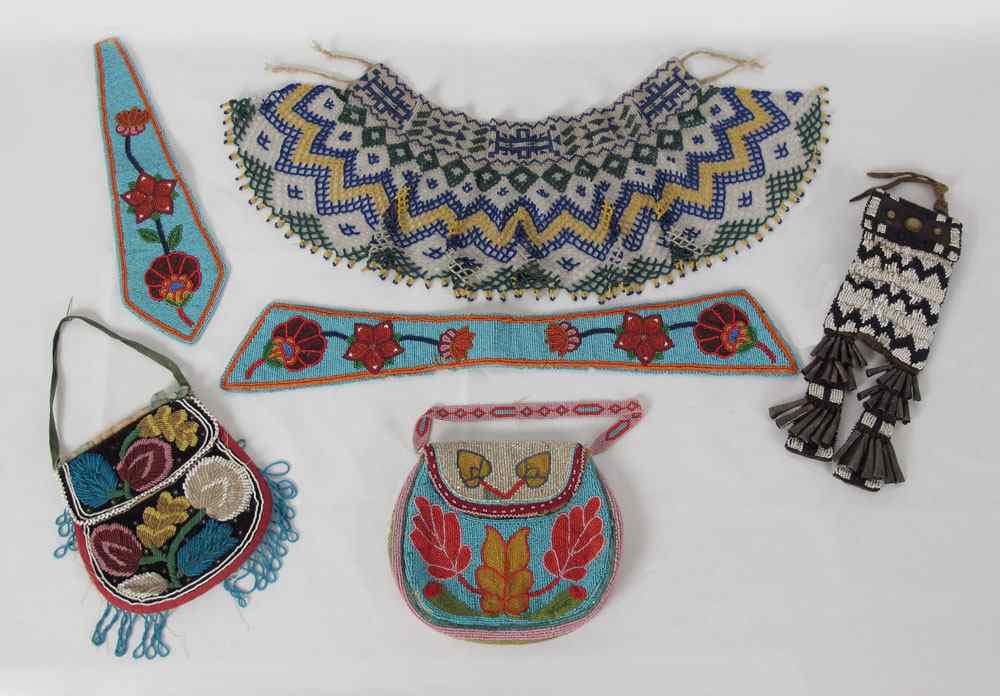 Appraisal: COLLECTION OF NATIVE AMERICAN BEADED BAGS AND MORE To include