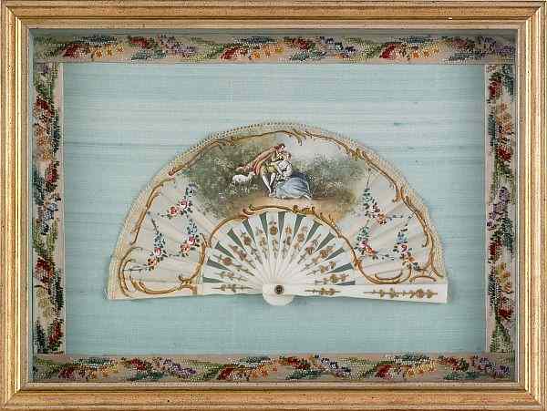 Appraisal: French hand painted fan th c in a shadow box