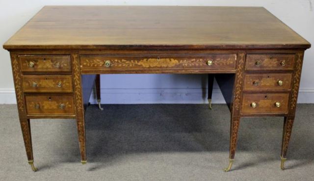 Appraisal: Edwardian Marquetry String Inlaid Desk Raised on brass feet A