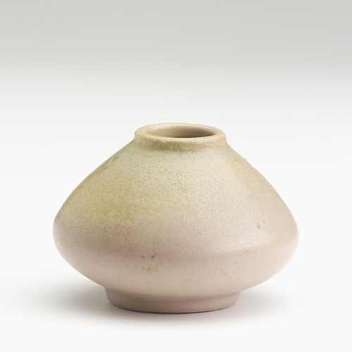 Appraisal: VAN BRIGGLE Squat vase covered in matte mustard and mauve