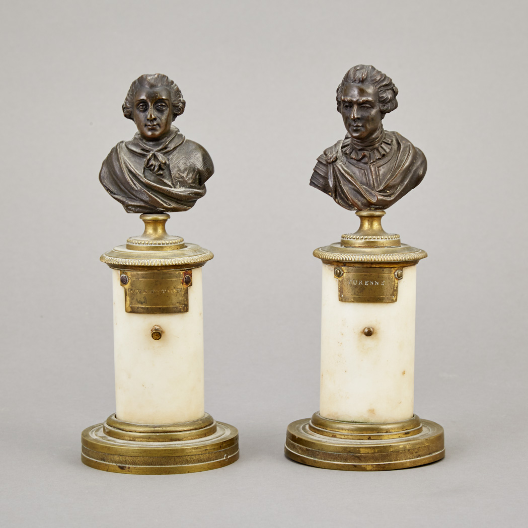 Appraisal: Pair of French Gilt and Patinated-Bronze Marble Miniature Busts of