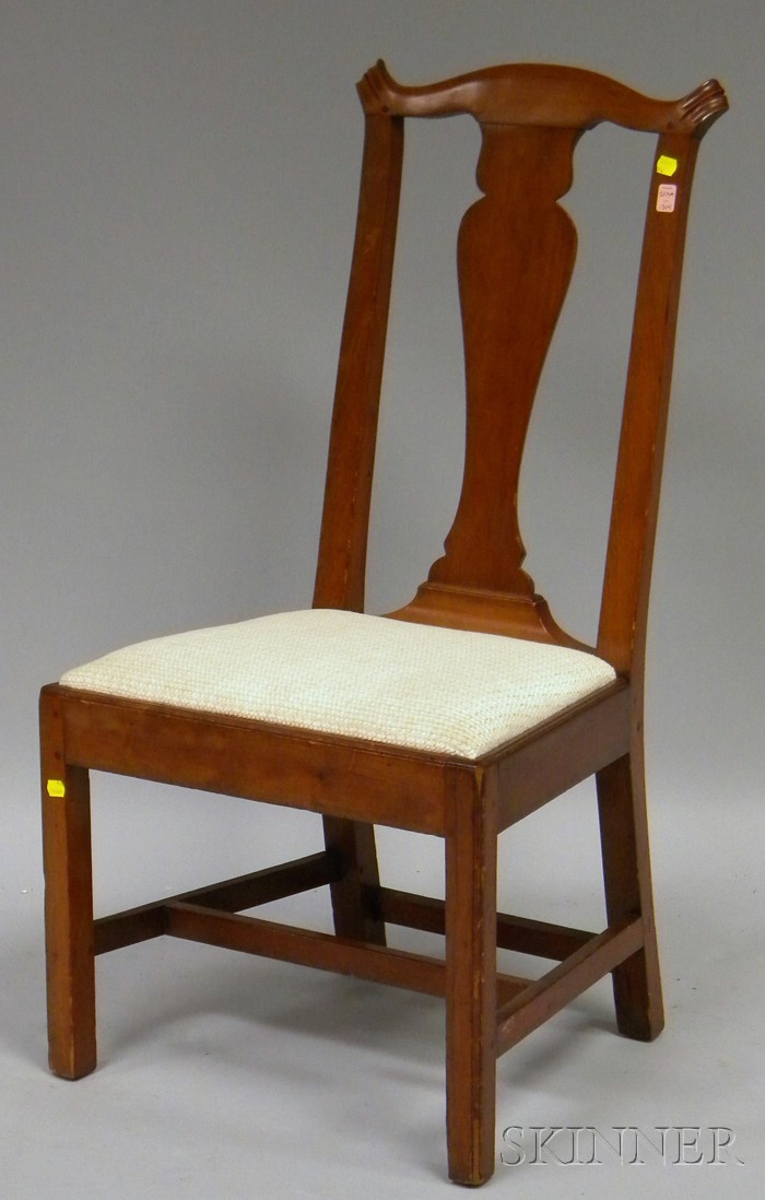 Appraisal: Country Chippendale Cherry Side Chair with Upholstered Slip Seat