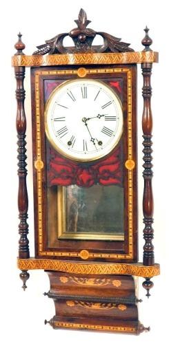 Appraisal: A late thC American rosewood and marquetry inlaid wall clock