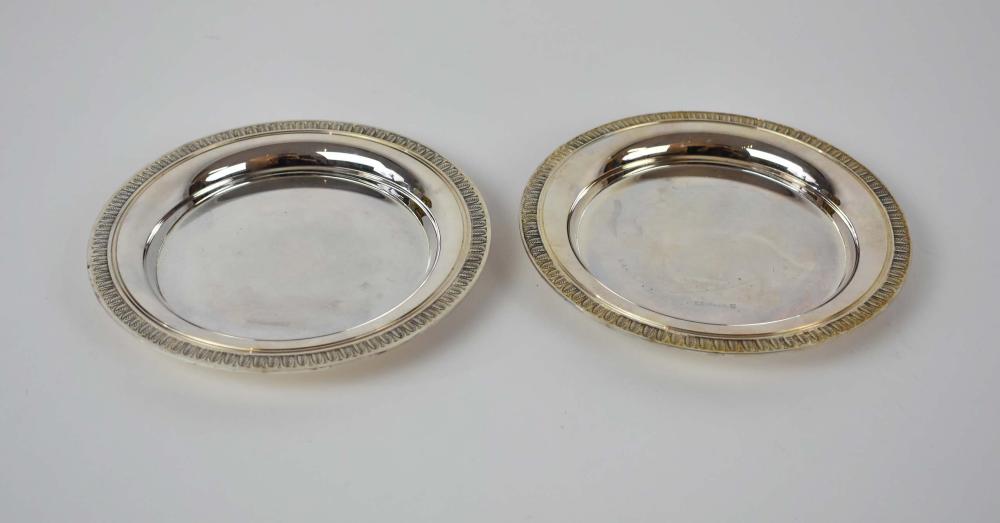 Appraisal: PAIR OF CHRISTOFLE SILVER PLATE BOTTLE COASTERSModern Marked Circular in