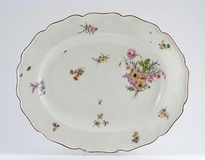 Appraisal: A large Chelsea oval dish with scalloped edge painted with