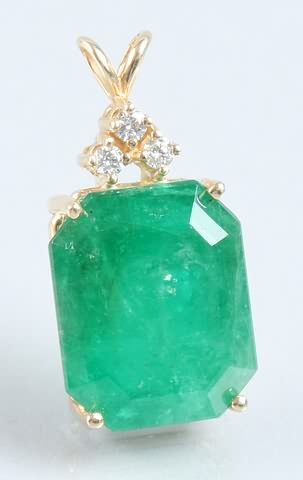 Appraisal: KY gold emerald and diamond pendant Emerald mm x mm