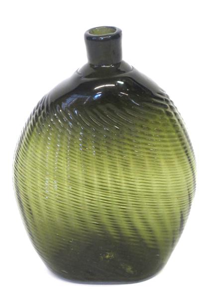 Appraisal: Blown olive green glass Pitkin flasknew england late th century