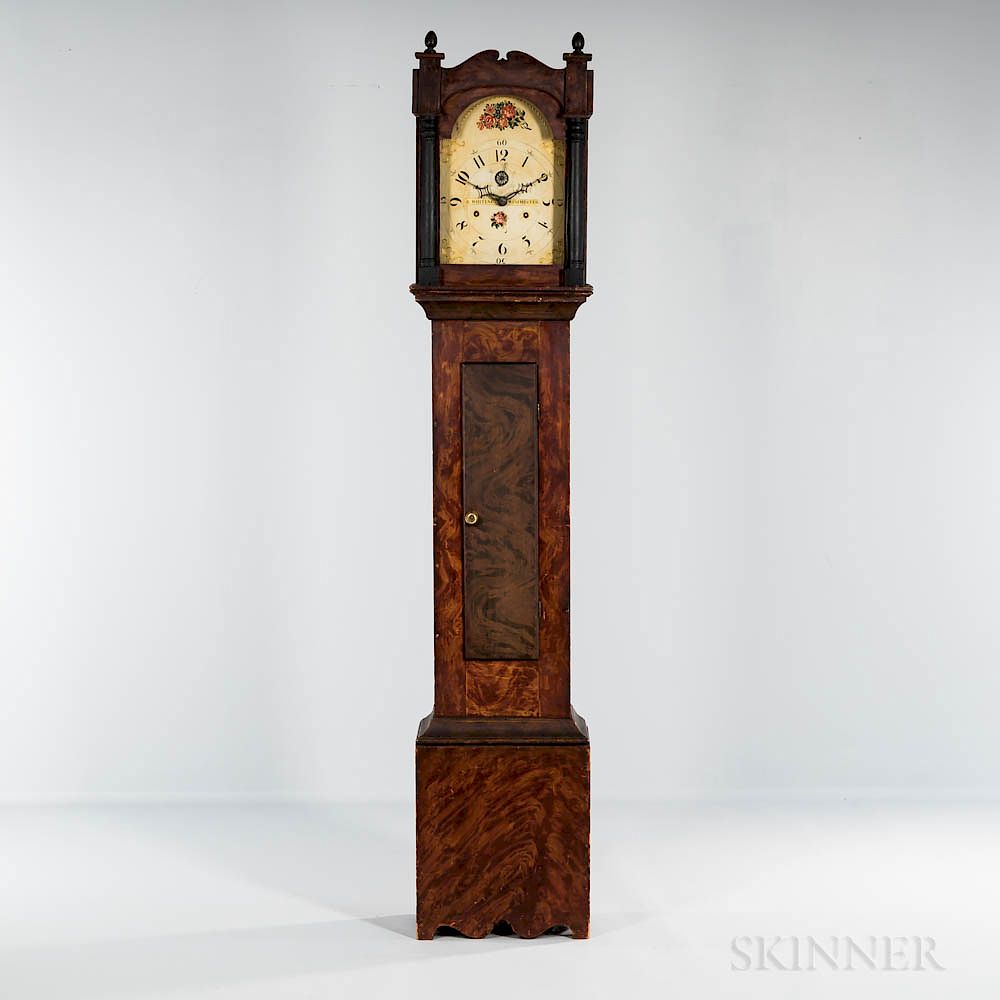 Appraisal: Grain-painted Wooden Works Tall Case Clock Grain-painted Wooden Works Tall