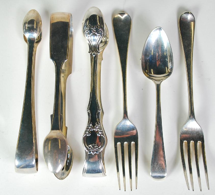 Appraisal: THREE PAIRS OF GEORGE IV AND LATER SILVER SUGAR TONGS