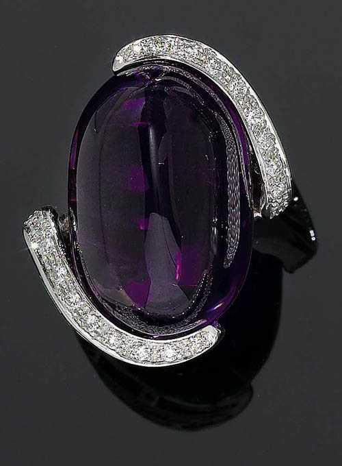 Appraisal: AMETHYST AND BRILLIANT-CUT DIAMOND RING White gold Fancy large ring