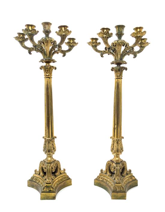 Appraisal: Sale Lot A Pair of Continental Gilt Bronze Six-Light Candelabra