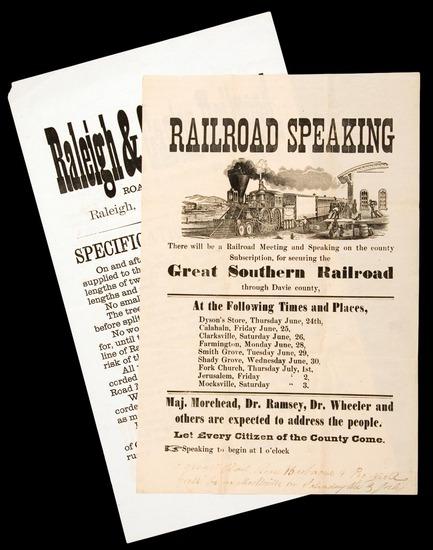 Appraisal: RAILROADS - North Carolina Two railroad broadsides North Carolina c