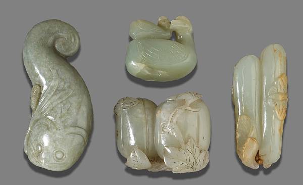 Appraisal: A group of eleven small jade carvings Comprising one belt