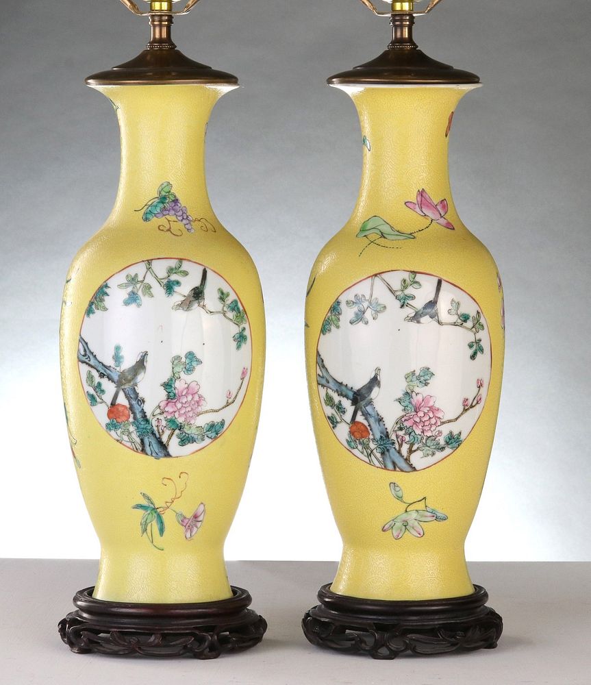 Appraisal: A PAIR CHINESE EXPORT PORCELAIN VASES AS TABLE LAMPS Each