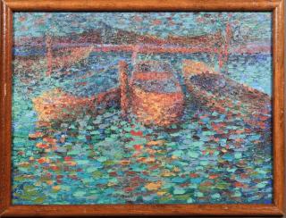 Appraisal: Jeri Gremillion Louisiana Boats th c oil on canvas signed