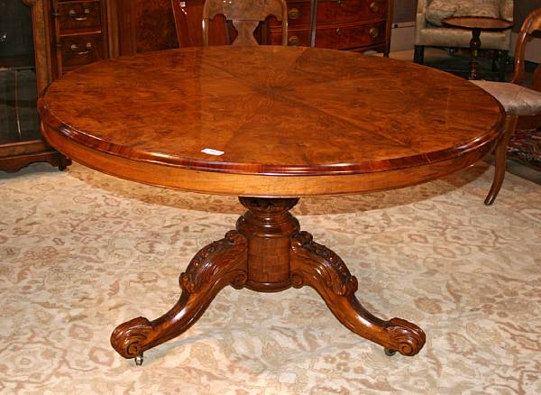 Appraisal: A Victorian burl walnut tilt top breakfast table mid th