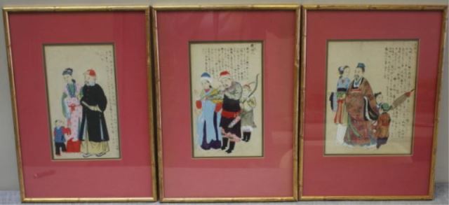 Appraisal: Set of Three Antique Vintage Chinese Artworks Pen and ink