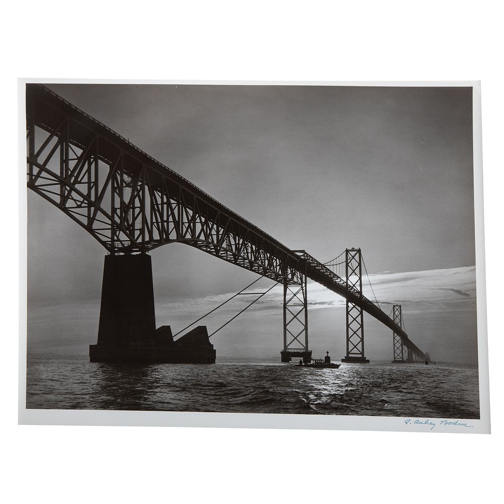 Appraisal: A Aubrey Bodine Bay Bridge Sunrise photo American - Gelatin