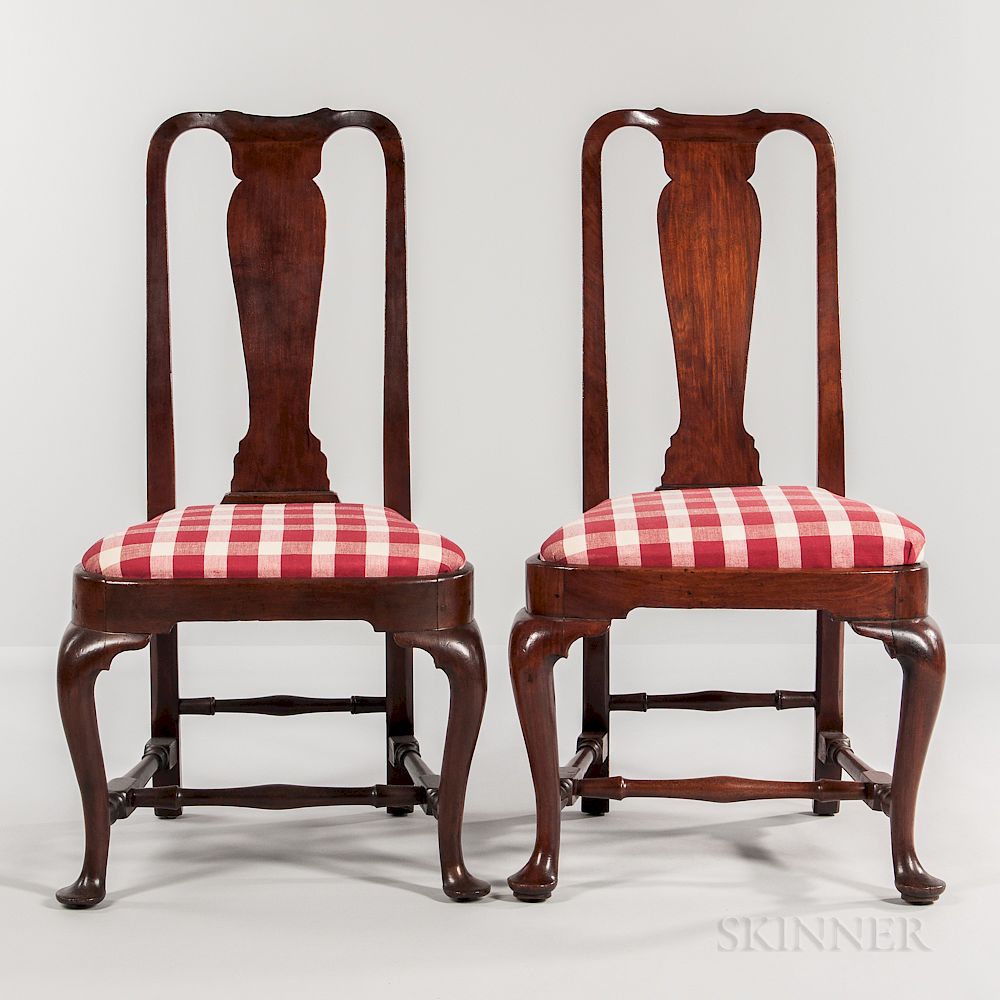 Appraisal: Pair of Queen Anne Walnut Compass-seat Side Chairs Pair of