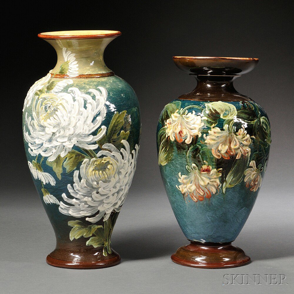 Appraisal: Two Doulton Impasto Vases England c - each polychrome enameled