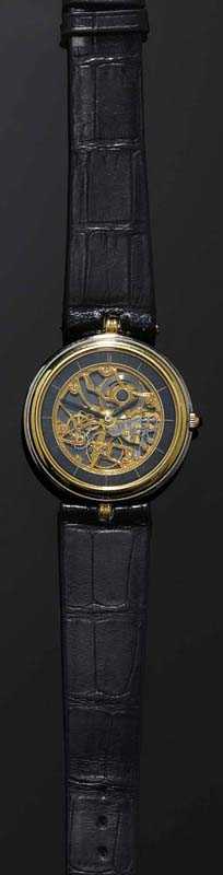 Appraisal: GOLD WRISTWATCH SKELETON FRONT AND BACK GERALD GENTA from the