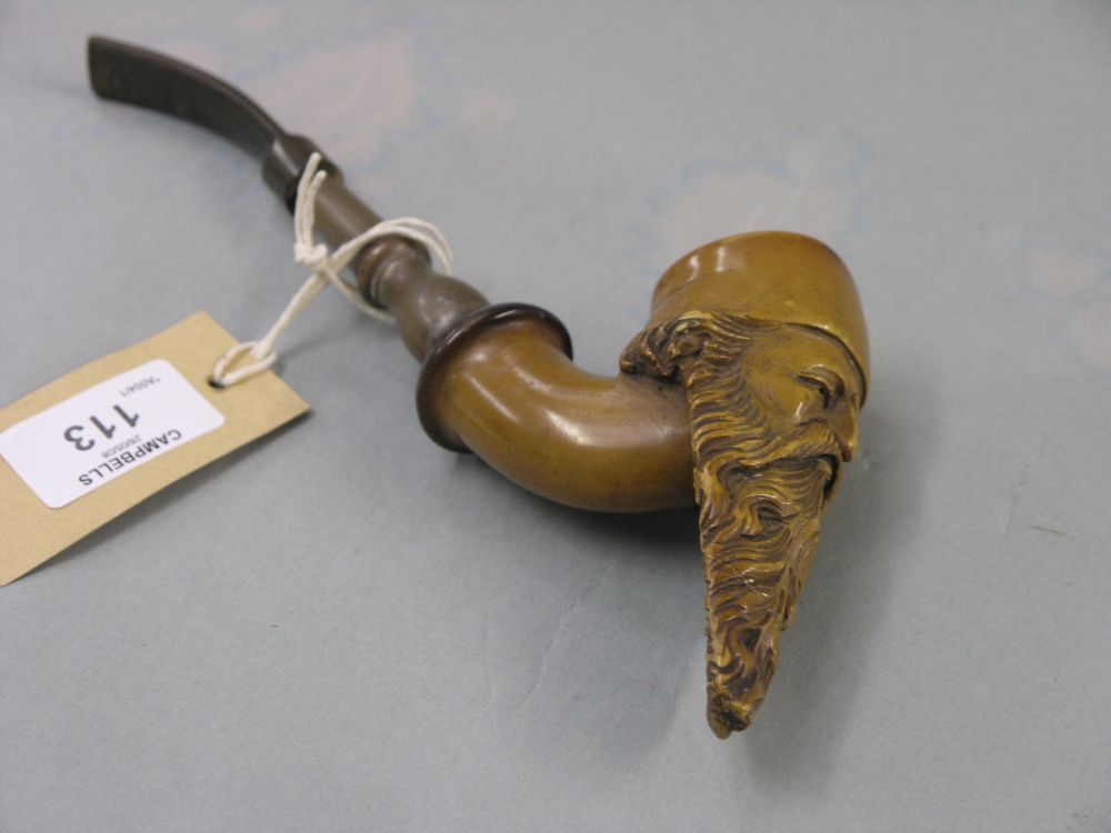 Appraisal: A late th Century Meerschaum portrait pipe the bowl carved