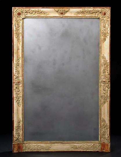 Appraisal: Large Restauration Carved Ivory-Finished and Parcel-Gilt Beechwood Overmantel Mirror second