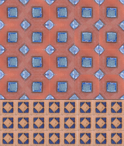 Appraisal: GRUEBY Forty-five floor tiles with a raised diamond or octagon