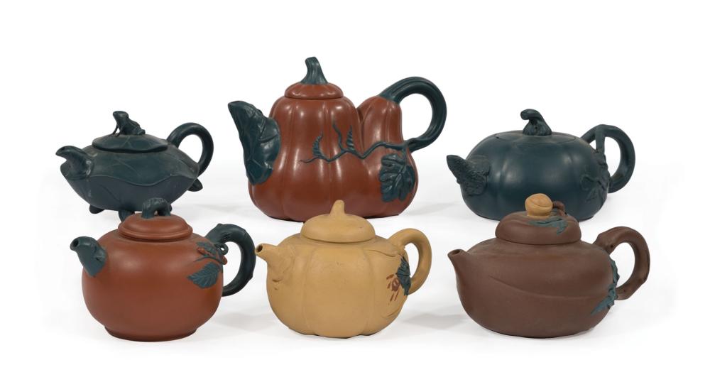 Appraisal: Six Chinese Yixing Pottery Teapots th c variously marked h