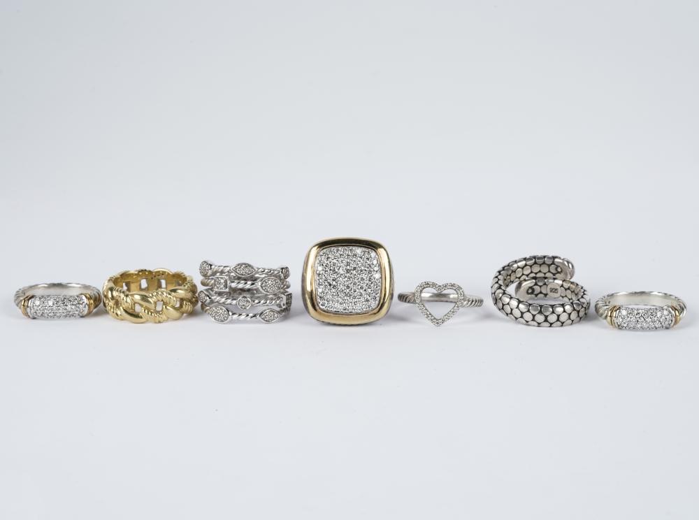 Appraisal: GROUP OF DAVID YURMAN KARAT YELLOW GOLD STERLING DIAMOND RINGSIncluding