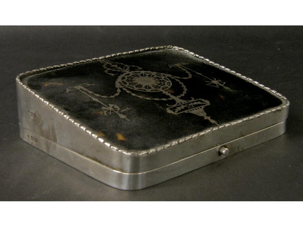 Appraisal: Good Edwardian silver tortoiseshell and pique work rectangular box the