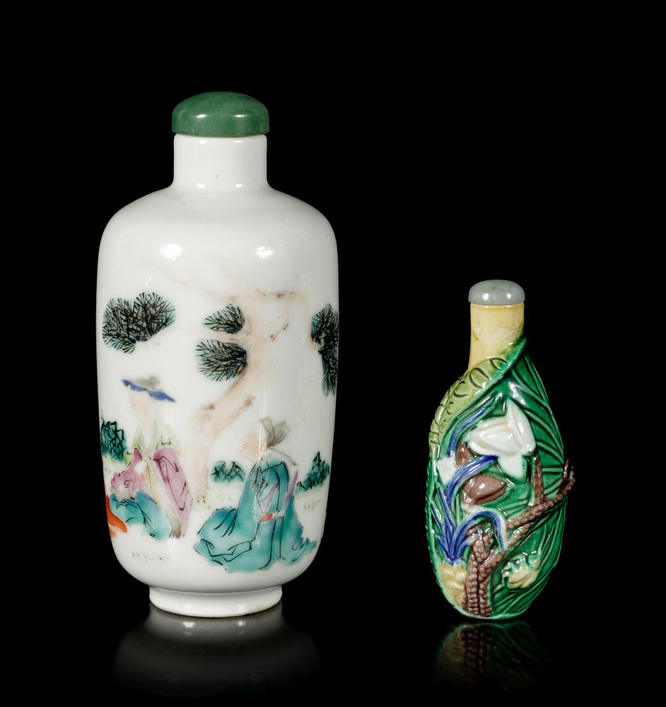 Appraisal: Two Porcelain Snuff Bottles Height of tallest overall in cm