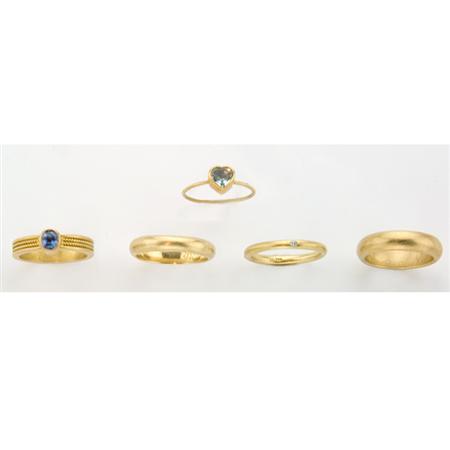 Appraisal: Three Gold Band Rings and Two Gem-Set Band Rings Reinstein