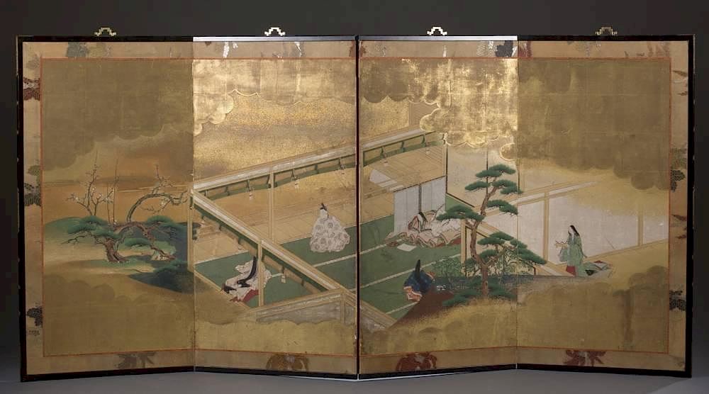 Appraisal: Four panel Japanese screen A four panel Japanese screen th