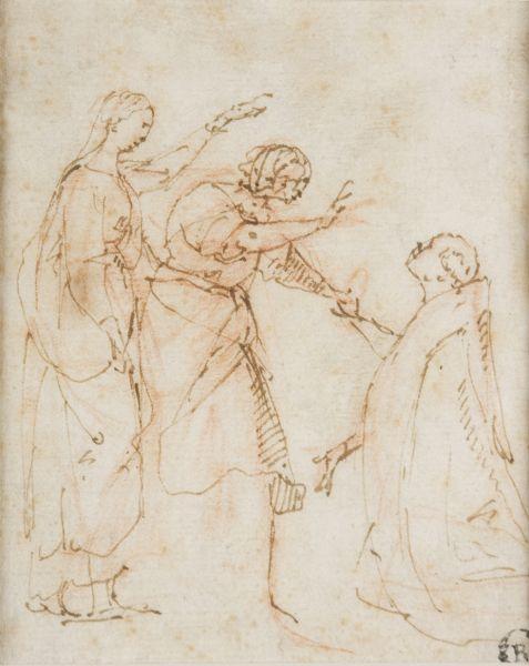 Appraisal: Francesco Allegrini Italian - Two Figures Blessing Monk red chalk