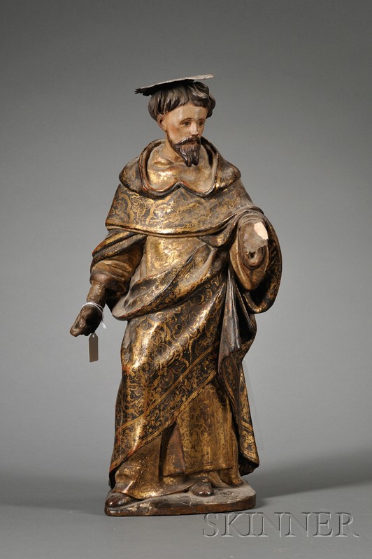 Appraisal: Continental Polychrome Wood and Gesso Figure of a Monk Saint