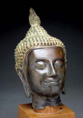 Appraisal: ANTIQUE THAI BRONZE HEAD Antique Thai bronze head of Buddha