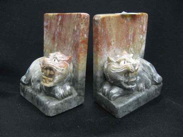 Appraisal: Pair of Chinese Carved Soapstone Bookends foo dog decor -