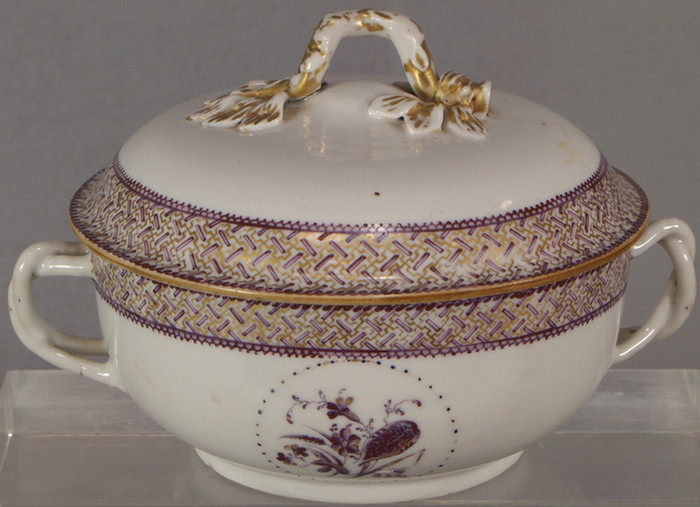 Appraisal: Chinese Export covered bowl twisted handles twig handle on top