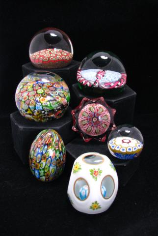 Appraisal: Seven Millefiori type paperweights all unsigned one with Strathearn paper