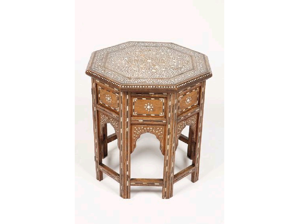 Appraisal: AN INDO-PERSIAN TABLE the octagonal top with bone inlay of