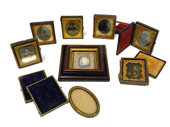 Appraisal: Seven daguerreotypes eight pieces elderly woman in case missing top