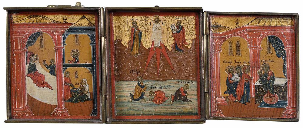 Appraisal: Russian Traveling Icon th century Three miniature icons within a