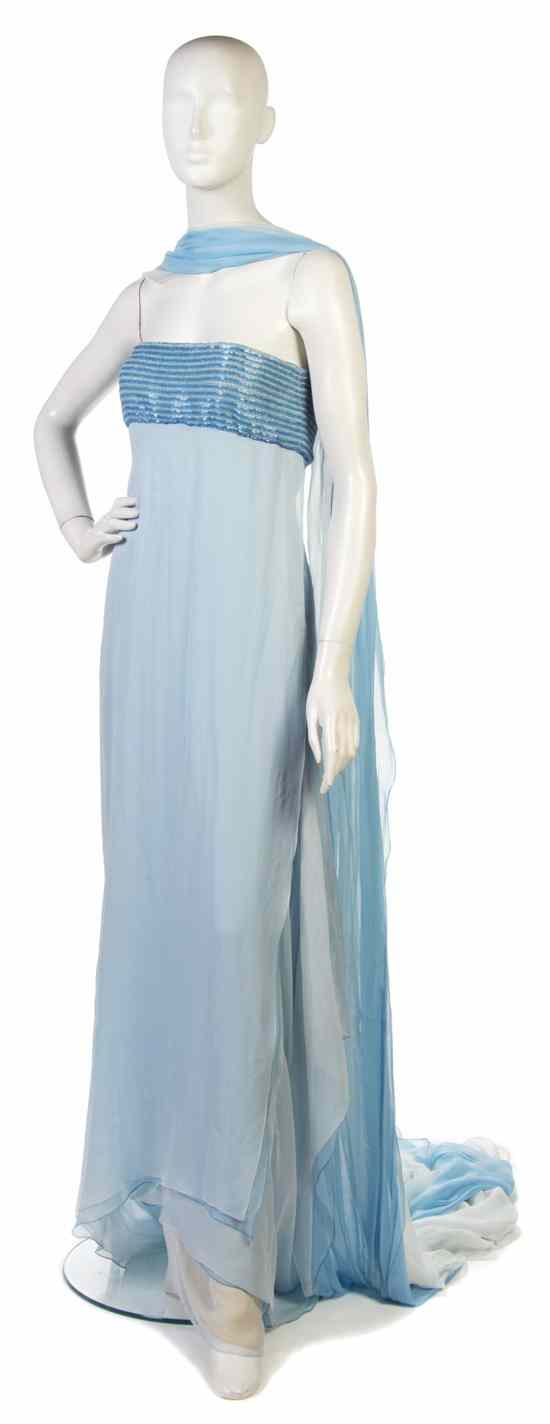 Appraisal: A Gianfranco Ferre Blue Silk Evening Gown with a beaded