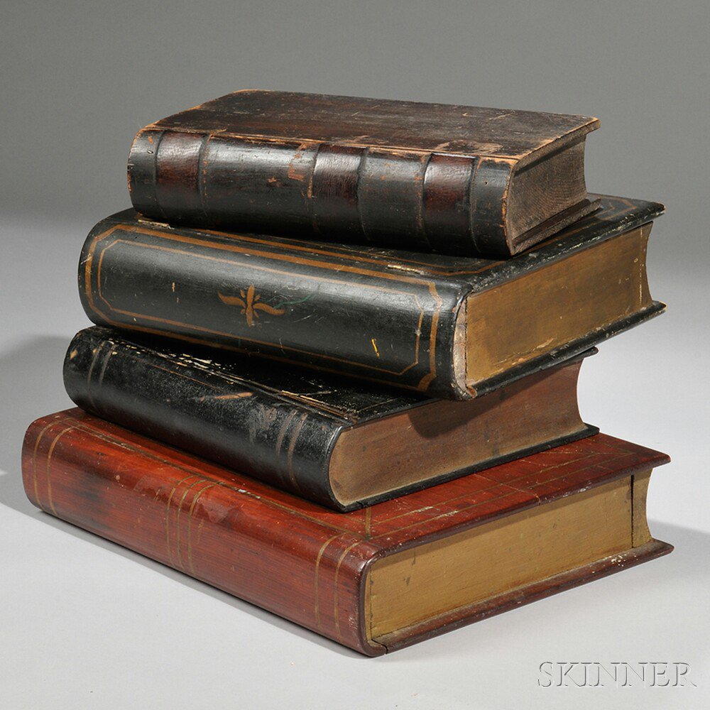 Appraisal: Four Carved and Painted Book-form Boxes America th century the