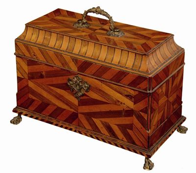 Appraisal: An th century German satinwood and kingwood parquetry tea caddy