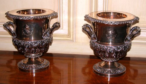 Appraisal: Title Pair Sheffield-Plated Matthew Boulton Wine Coolers with bracket handles